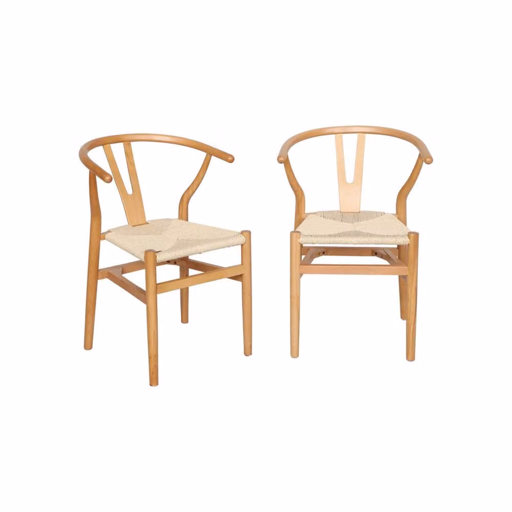 sweeek Pair of Beech Wood Dining Chairs with Rope Seats in Beige, Stackable with Armrests, W/D/H: 44.5 x 54.5 x 76 cm – 2