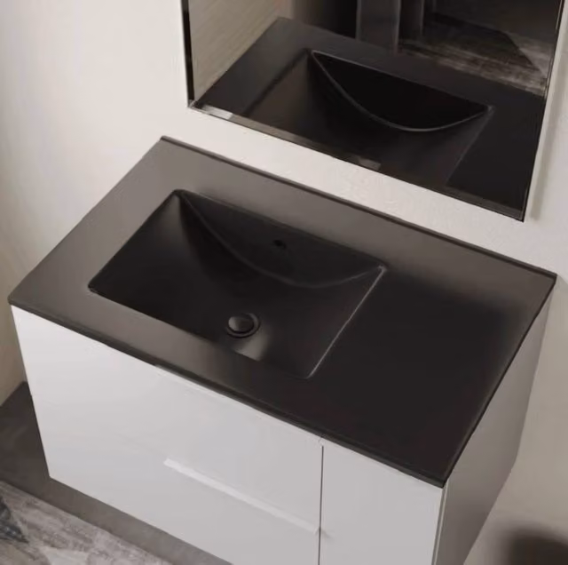 Banyetti Lira Ceramic Offset Sink, Matt Black, W: 81 cm, D: 46.5 cm, H: 17 cm – 1