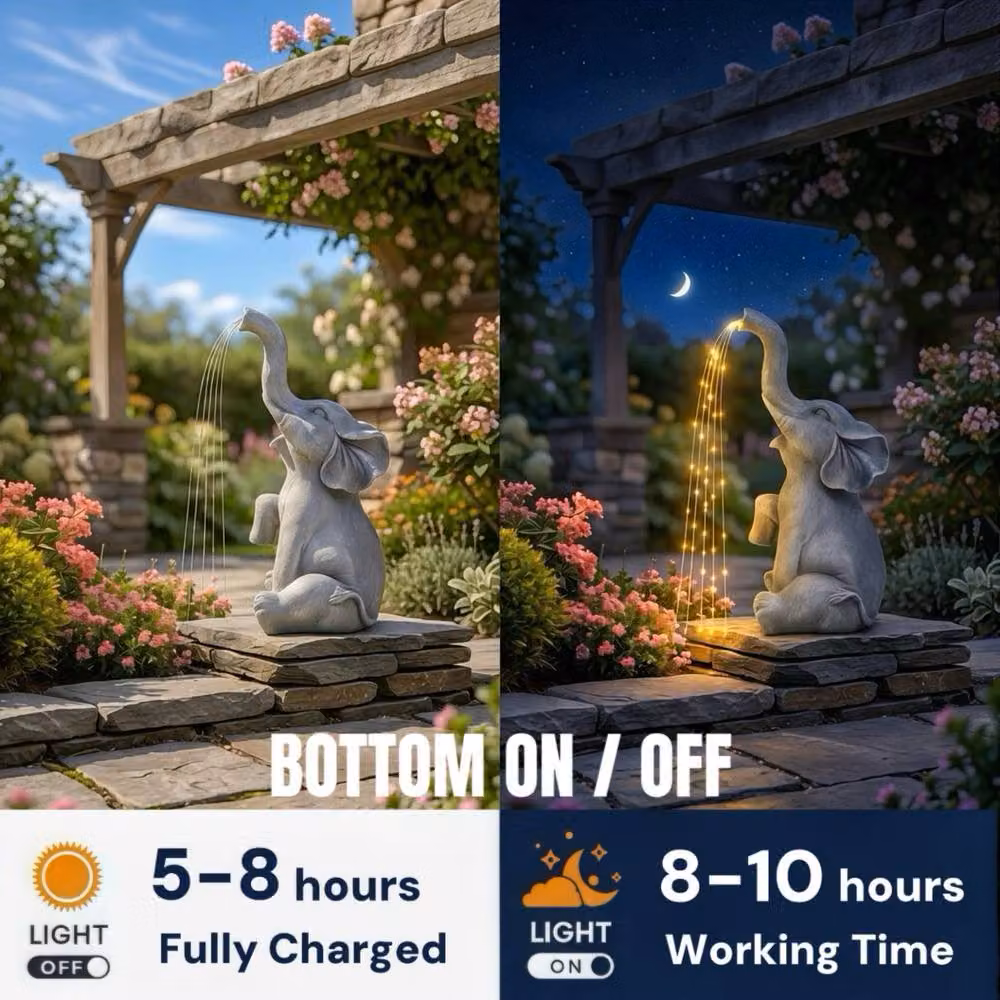 Alivio Solar Elephant Garden Figurine with Glowing LED Lights in Grey – 2