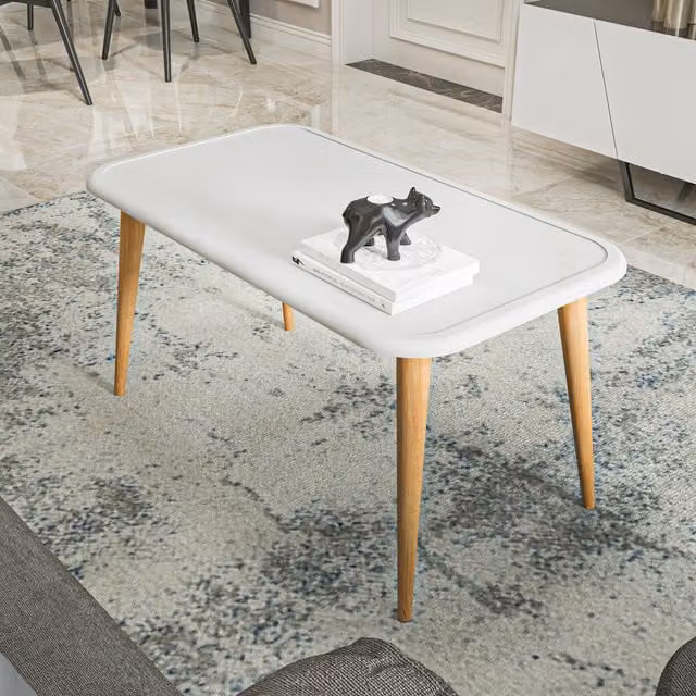 Decorotika Mid-Century Rectangular White Wood Coffee Table
