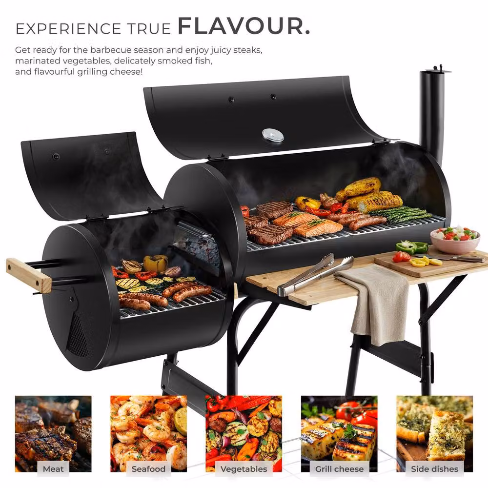 tectake 2-in-1 Charcoal Grill Smoker with Thermometer and 2 Chambers, Black, W/D/H: 116.0 x 110.0 cm – 8
