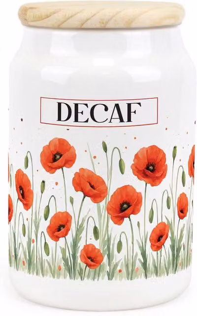 Purely Home Summer Poppies Ceramic Airtight Decaf Storage Canister in Red, Brown, Orange and White