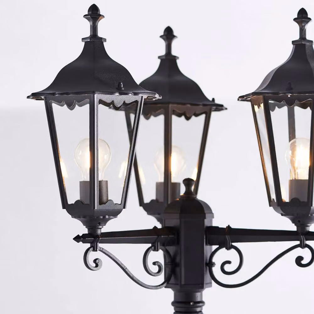 Loops 3 Light Outdoor Garden Bollard Lantern Lamp Post in Matt Black and Transparent Glass, H: 230 cm – 2