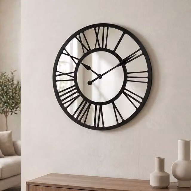 Garden Greatness Roman Numeral Mirror Wall Clock in Black and Multicolour, Square, W/D/H: 38 x 38 x 3 cm