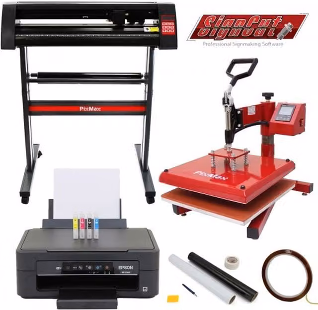 Epson Inkjet Printer, 720mm Vinyl Cutter, 38cm Swing Away Heat Press and Weeding Kit in Black