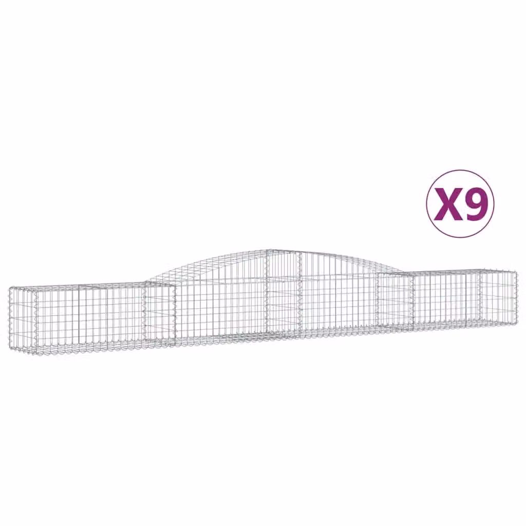 Berkfield Home Arched Gabion Baskets, 9 Piece Set, Silver Galvanised Steel, W: 400 cm, D: 50 cm, H: 40-60 cm – 2