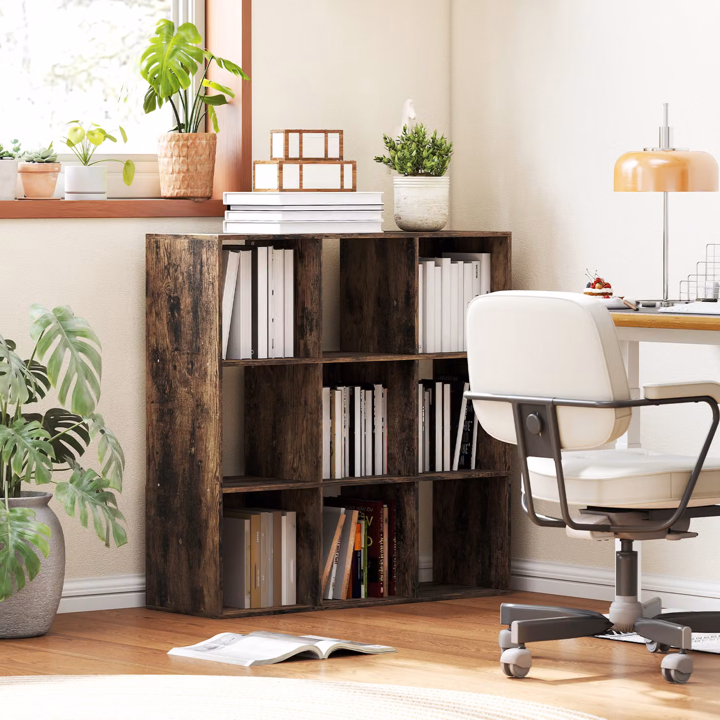 HOMCOM Nine-Cube Freestanding Storage Shelf in Rustic Brown – 2