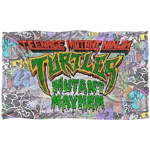 LOGOVISION Teenage Mutant Ninja Turtles Mutant Mayhem Movie Logo Graffiti Multicolour Super Soft Silky Feel Fleece Blanket, W: 91.44 cm, D: 147.32 cm – 1