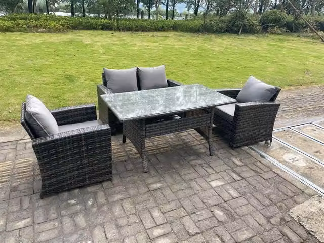 Fimous 4 Seater Dark Grey Rattan Garden Dining Set with High Back Armchairs