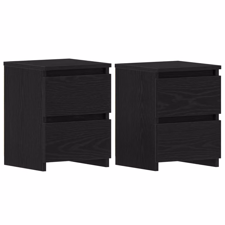 Berkfield Home Set of 2 Black Oak Bedside Cabinets with Drawers, W/D/H: 30 x 30 x 40 cm