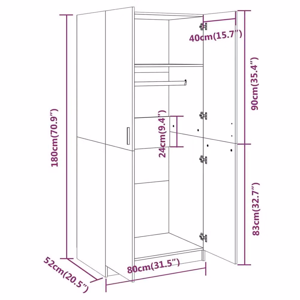 Berkfield Home Smoked Oak Wardrobe in Brown, W/D/H: 80 x 50 x 180 cm – 4