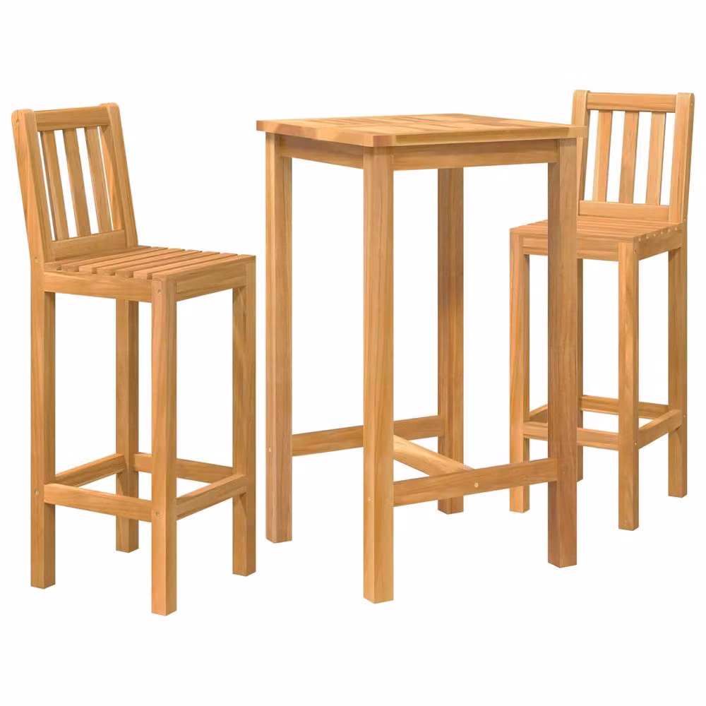 Berkfield Home 3 Piece Outdoor Bar Set in Brown Untreated Solid Teak Wood – 2