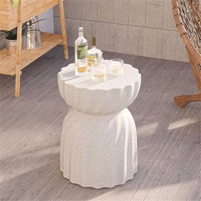 FLAVORA Modern White Matt Stone Outdoor Side Table – 1