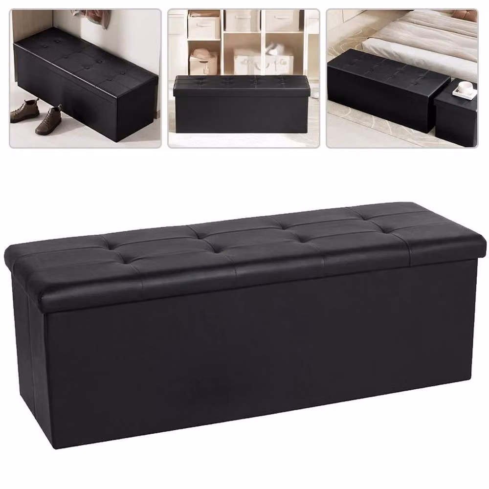 KORVIXA Faux Leather Cube Seat Storage in Black, W/D/H: 100 x 100 x 38 cm – 3