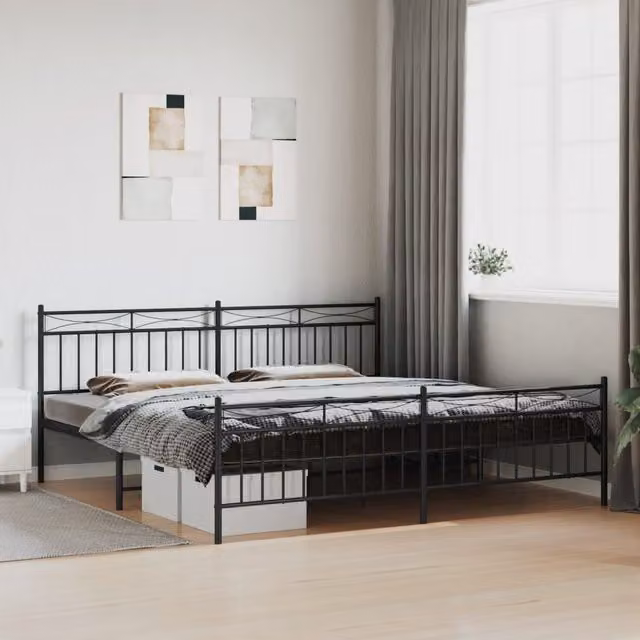 Berkfield Home Metal Bed Frame with Headboard and Footboard in Black W/D/H: 193 x 203 cm – 1