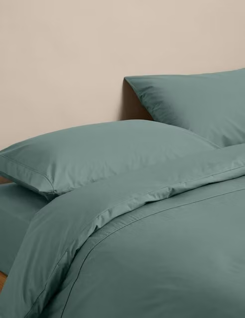M&S Egyptian Cotton 230 Thread Count Plain Duvet Cover Set, Smokey Green, 200 x 200 cm