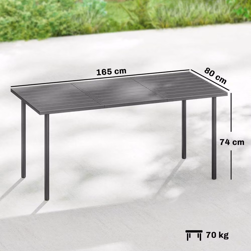 FLAVORA Modern Grey Metal Garden Dining Table for 6 Adults, W: 165 cm, D: 80 cm, H: 74 cm – 2