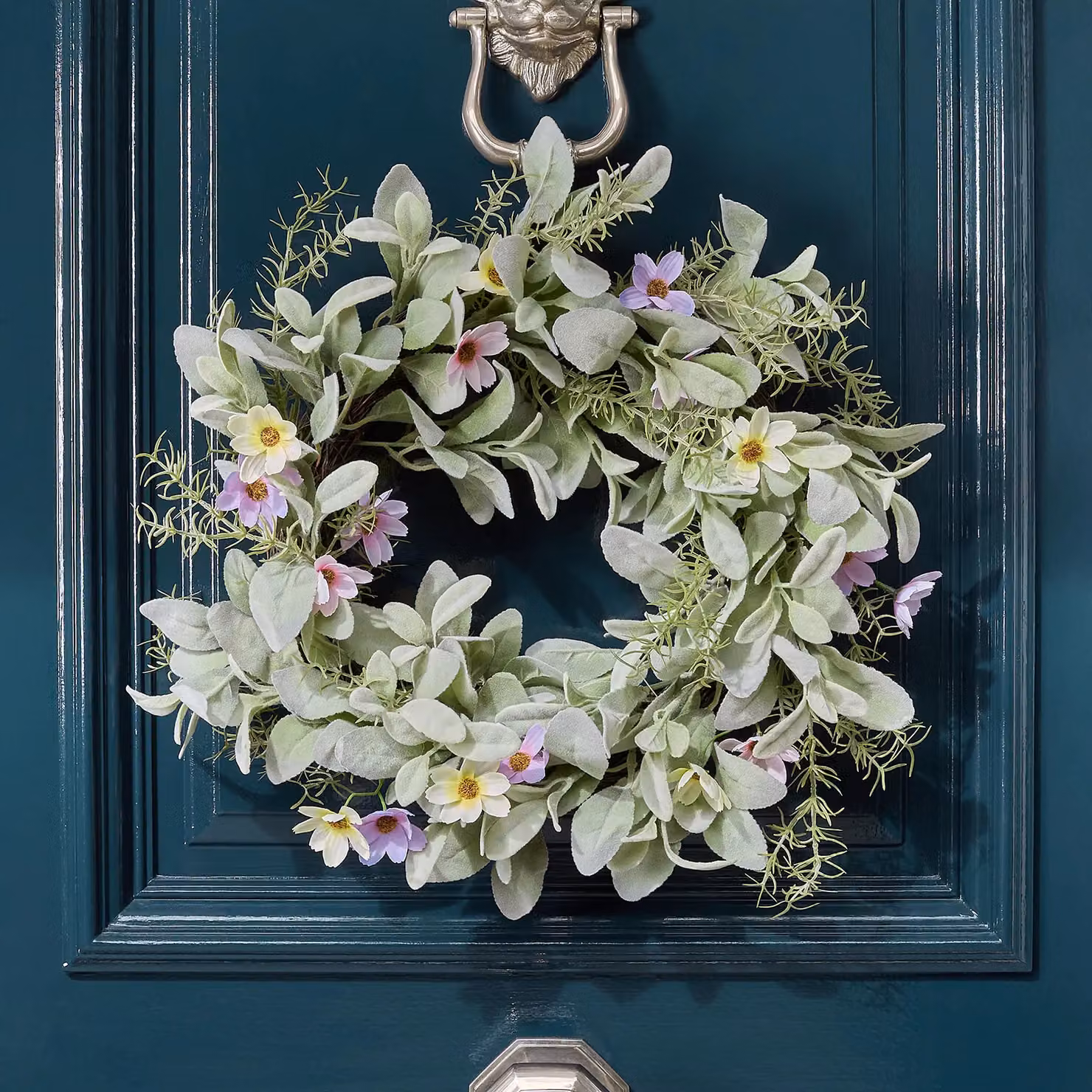 OHS Pink Artificial Floral Wreath with Lavender and Leaves, W/D/H: 50 x 50 x 10 cm – 5