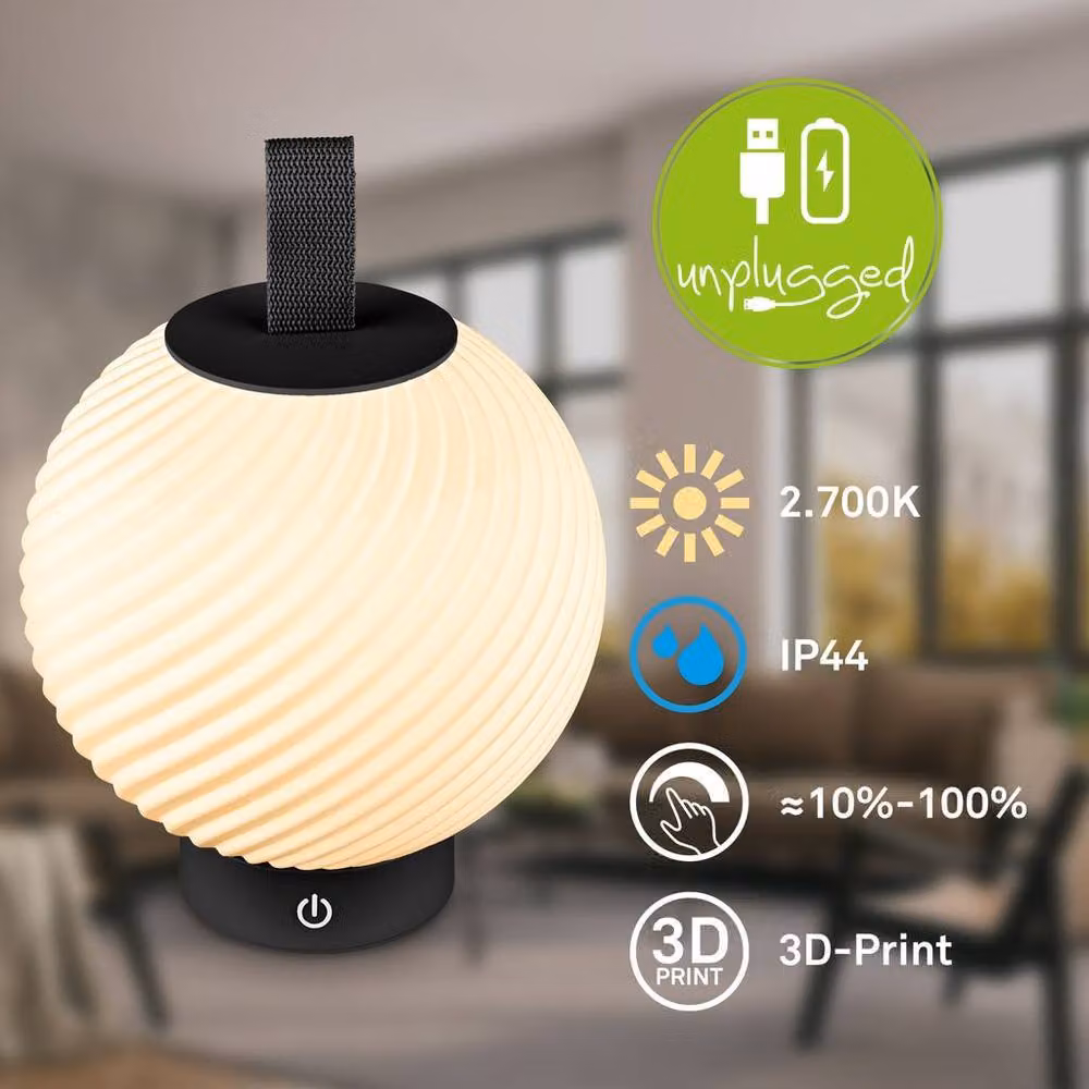 Briloner Black Rechargeable Dimmable LED Table Lamp with Touch Control and Warm White Light, IP44 Rated, H 25 cm x W 18 cm – 2