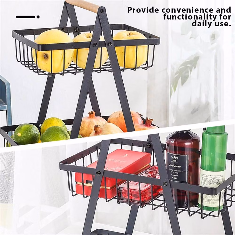 Nordara 3 Tier Metal Kitchen Fruit and Vegetable Storage Basket Rack in Black – 4