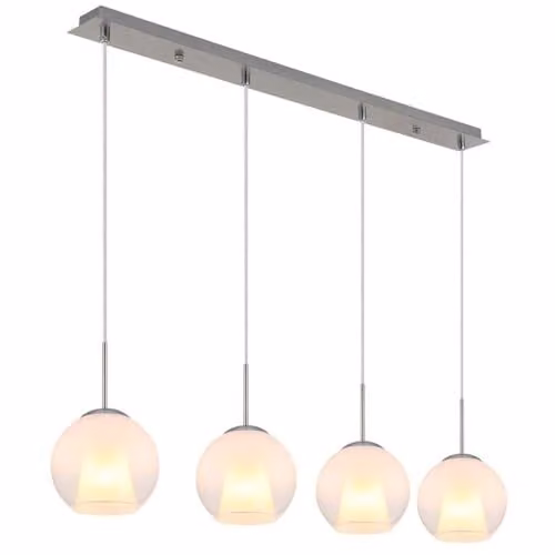 Globo Lighting Modern 4-Bulb E27 Pendant Light with White Glass Spheres and Crystal Accents in Chrome and Silver