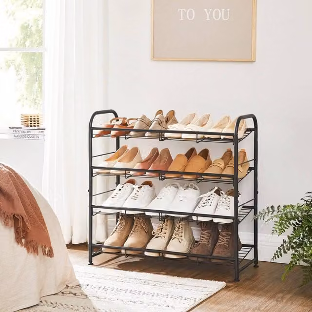 SONGMICS 4-Tier Stackable Metal Shoe Rack in Black