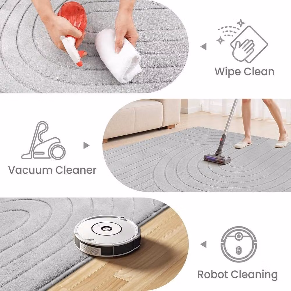 PAWNORA Soft Fluffy Anti-Slip Geometric Mat in Grey, W/D: 140 x 200 cm – 2