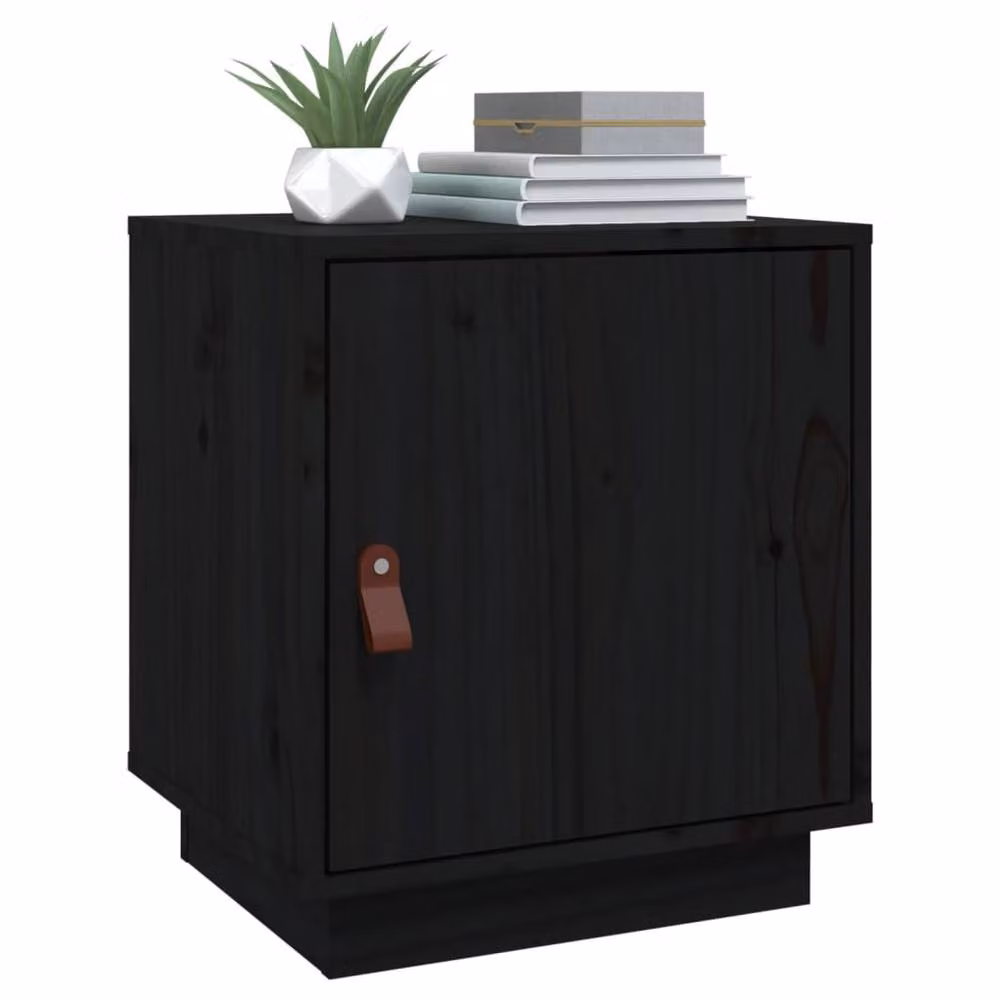 Berkfield Home Black Rustic Solid Wood Pine Bedside Cabinet W/D/H: 40 x 34 x 45 cm – 3