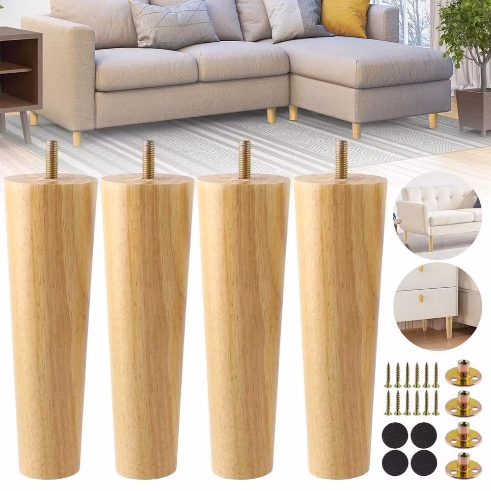 NESTLUNE Set of 4 Tapered Solid Wood Furniture Feet Replacement in Brown, H: 10 cm, W: 4 cm – 3