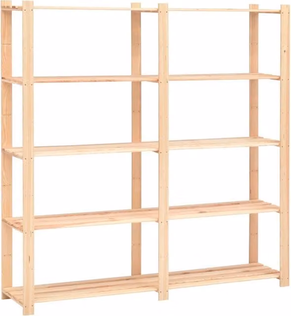 Berkfield Home 5-Tier Solid Pinewood Storage Rack in Beige, H 170 x W 170 x D 38 cm