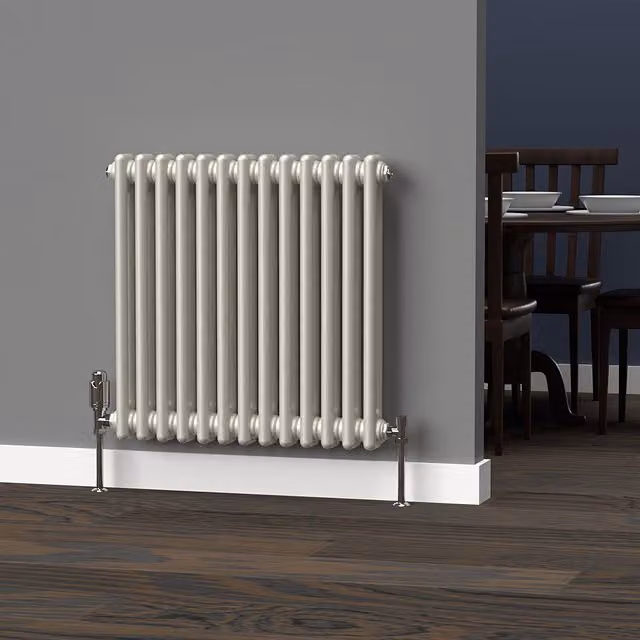 Lux Heat Horizontal 2 Column Steel Radiator in Stone White, W: 60.5 cm, H: 60 cm