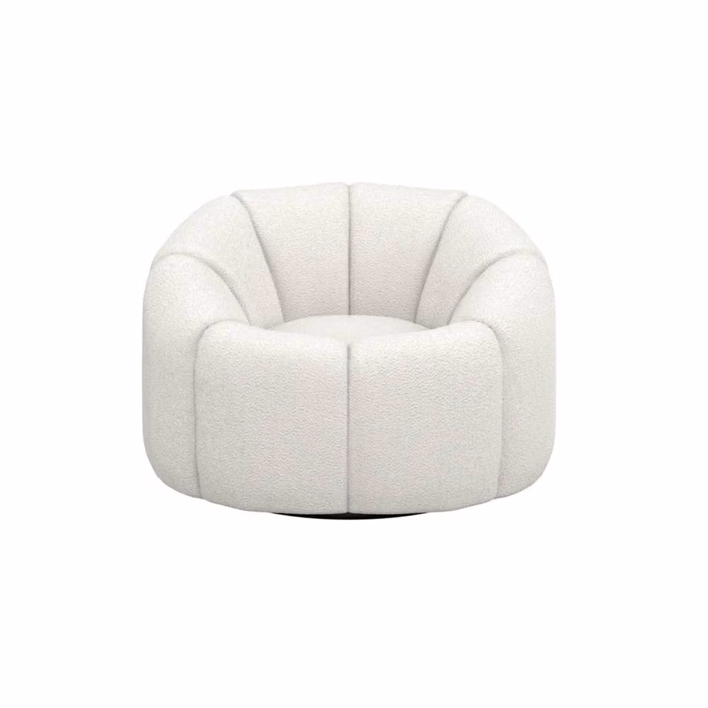 Wyld Haus Juniper Retro Bouclé Swivel Armchair in Ivory White – 2