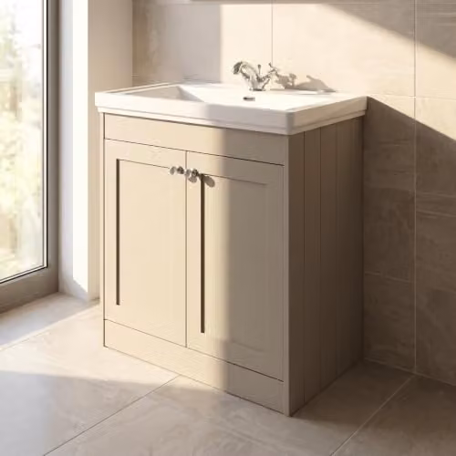 Balterley Floor Standing Vanity Unit with Rectangular Basin and Soft Close 2 Doors in Pebble Grey W/D/H: 80 x 45.3 x 80 cm – 3