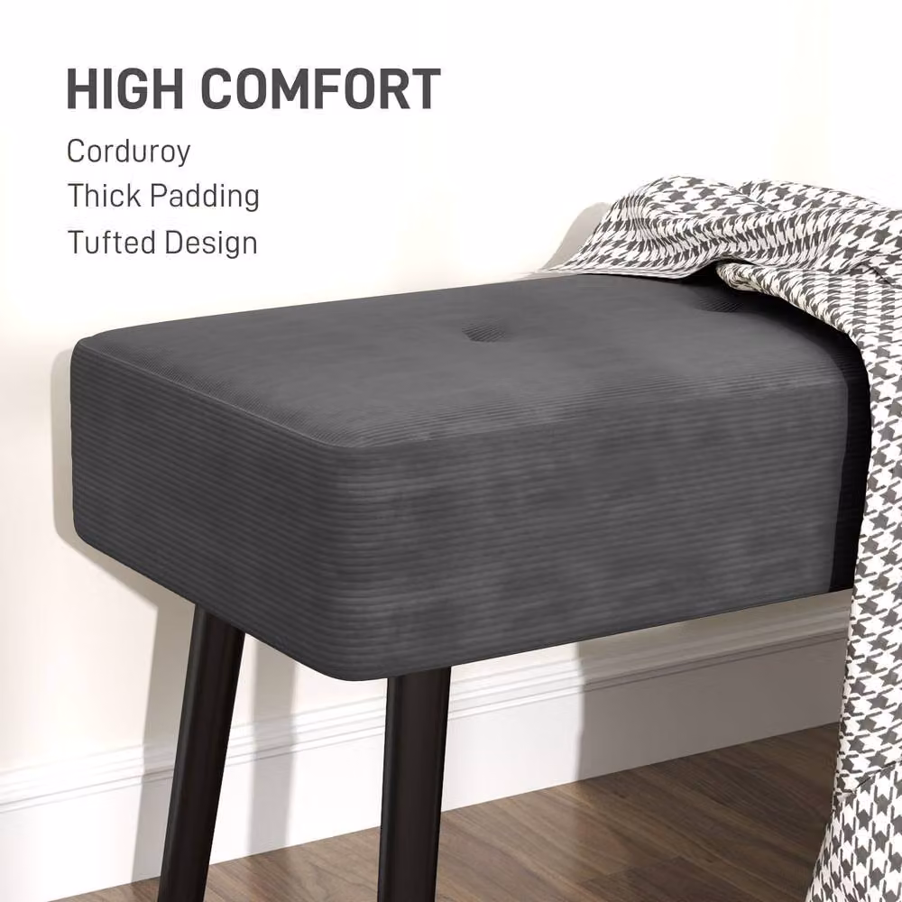 STILVORA Grey Corduroy Bedroom Bench with Metal Legs, Width: 100 cm – 4