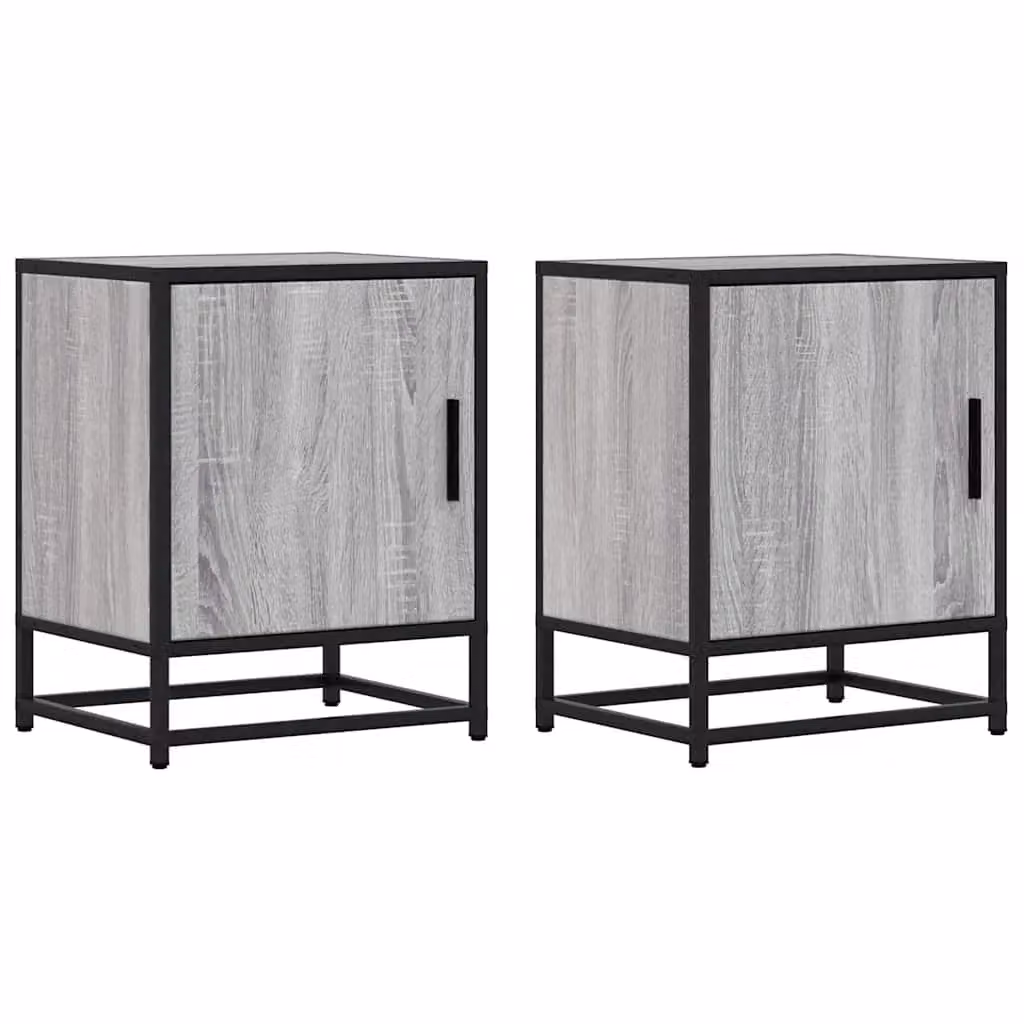 Berkfield Home Set of 2 Grey Sonoma Bedside Cabinets in Engineered Wood and Metal, W/D/H: 40 x 31 x 50 cm – 2