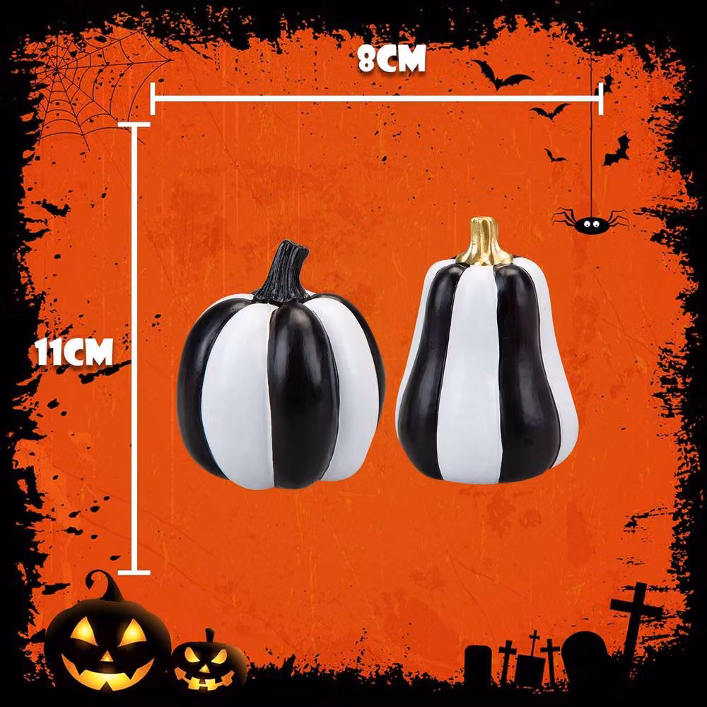 VFM e-Store Halloween Black and White Striped Pumpkin Tabletop Decorations, 2 Pack – 2