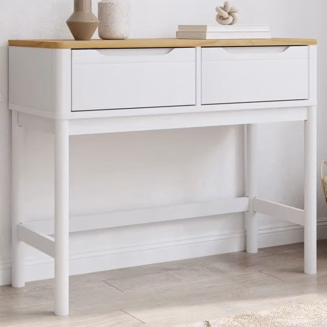 Berkfield Home FLORO White Solid Wood Pine Console Table W/D/H: 89.5 x 36.5 x 73 cm