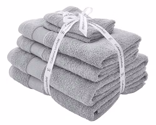 Catherine Lansfield 6 Piece Cotton Towel Set in Silver Grey, 500 gsm Anti Bacterial Soft and Fluffy Towels