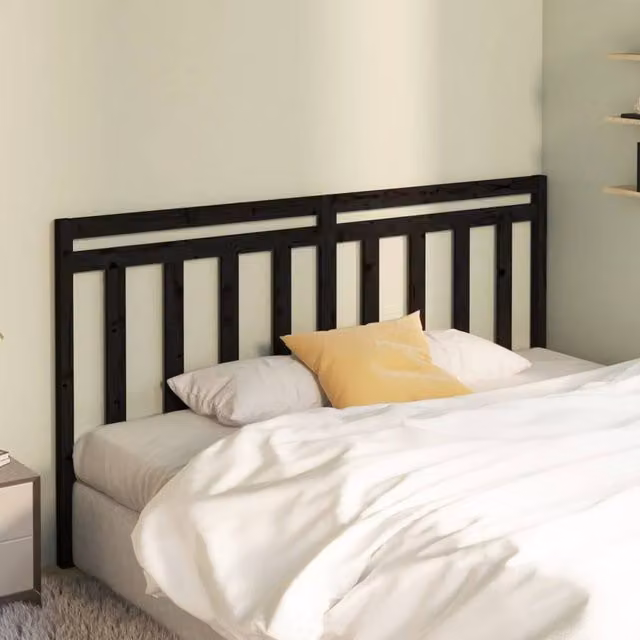 Berkfield Home Beautiful Black Solid Wood Pine Bed Headboard, W: 206 cm, D: 4 cm, H: 100 cm