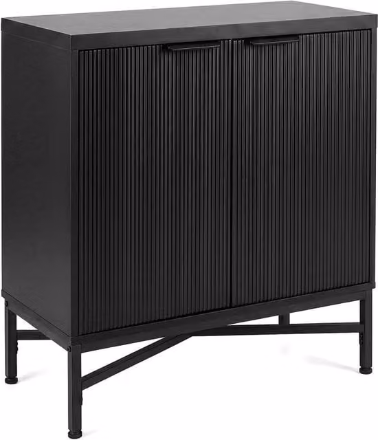 Kelvenix Black Fluted Modern Freestanding Accent Storage Cabinet with Hinged Doors and Internal Shelves