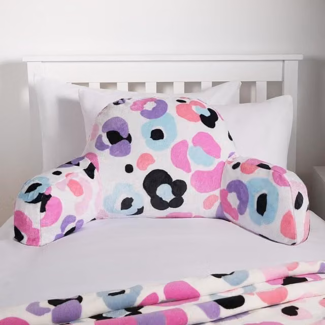 OHS Kids Leopard Fleece Cuddle Cushion in Pink, White and Multicolour