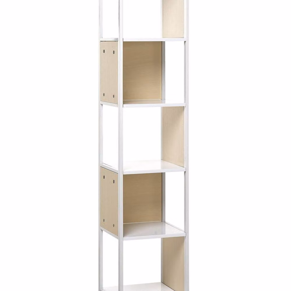 Wyld and Coco Minimalist 5-Tier Freestanding Shelf in White and Brown, H 165 x W 35 x D 35 cm – 2