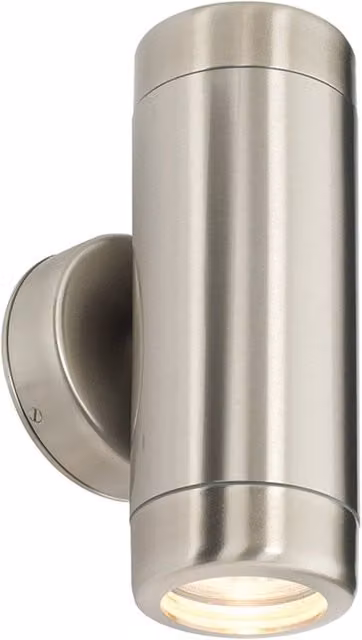 Loops Up & Down Twin Outdoor Wall Light in Silver Marine Grade Stainless Steel with Transparent Glass – 1
