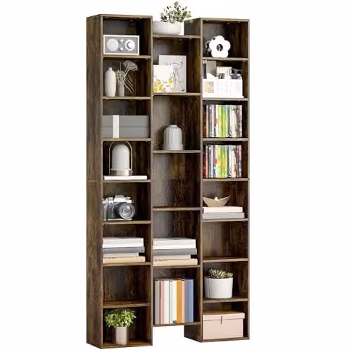 HOMCOM 21 Cube Tall Freestanding Bookcase with Adjustable Shelves, Rustic Brown, H 181 x W 89.5 x D 30.5 cm – 1