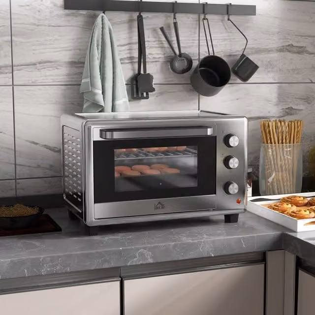 HOMCOM 30L Mini Oven with Grill and Timer, 1600W, Silver – 1