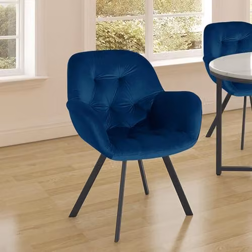 Dorel Home Furnishings Ellie Dining Chair Set of 2, Blue Velvet Upholstered, W: 66 cm, D: 66 cm, H: 86 cm – 4