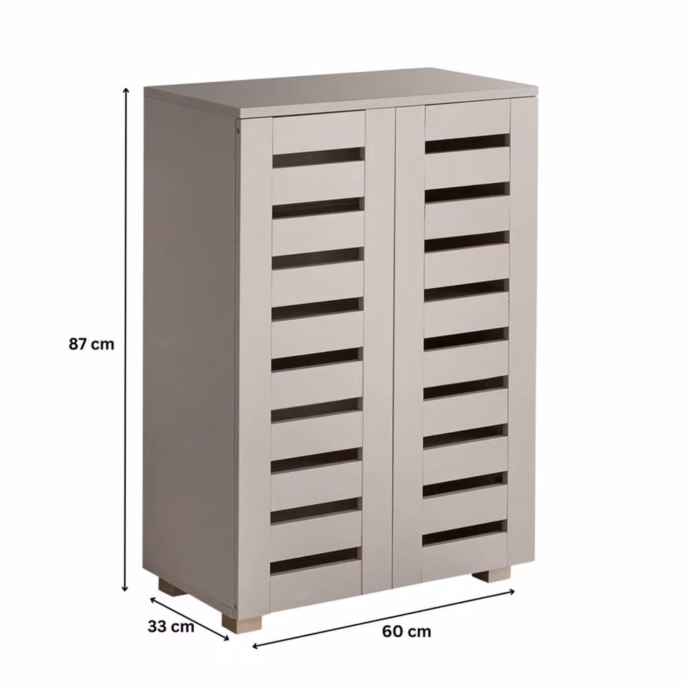 Nordara Grey Wooden 2 Door Shoe Cabinet with Slatted Hinged Doors, W/D/H: 100 x 100 x 100 cm – 2