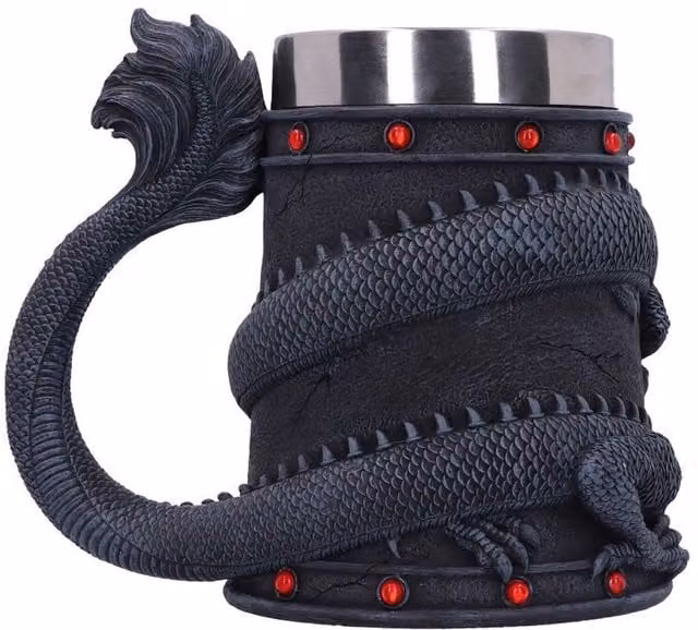 Nemesis Now Dragon Coil Black Stainless Steel Tankard Mug, Height: 16 cm