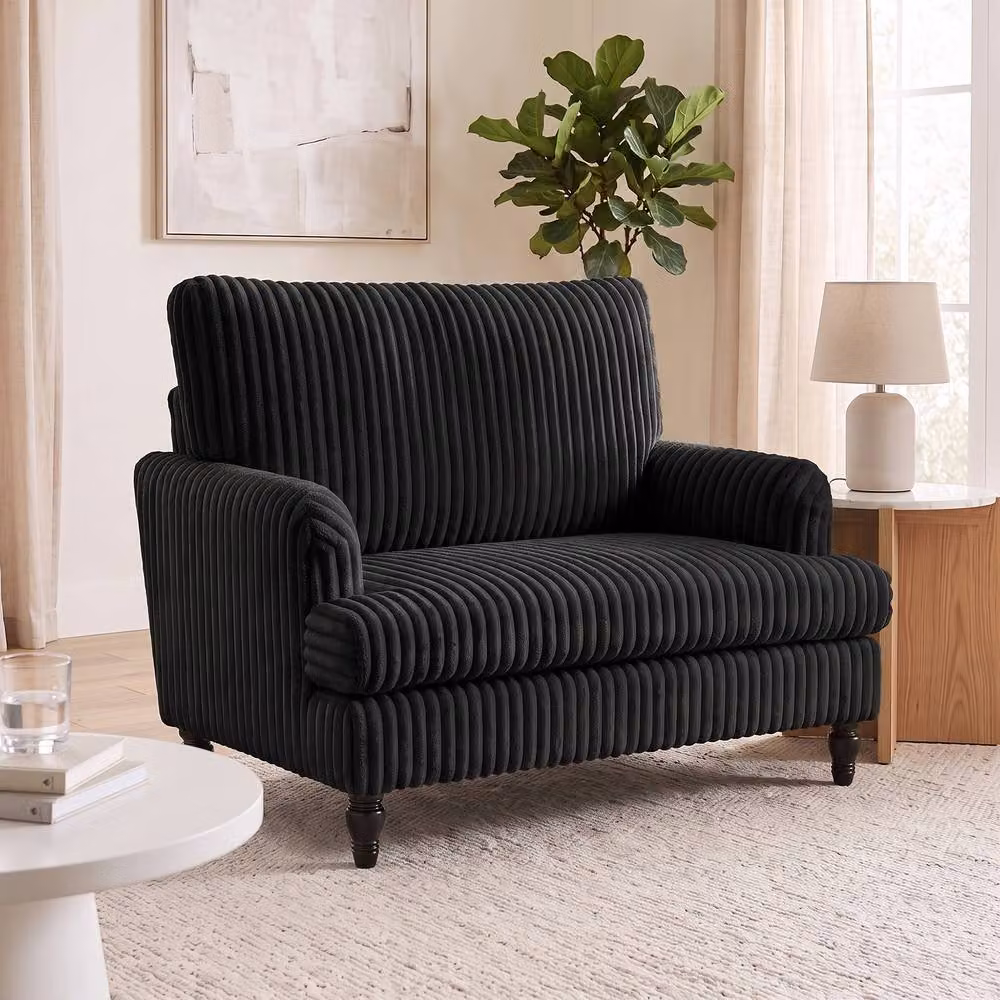 HOMCOM Modern Striped Corduroy Single Sofa Armchair in Black – 2
