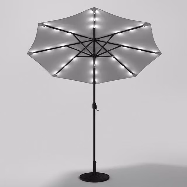 Lifeideas Solar 24 LED Cantilever Parasol with Flower Base in Light Grey